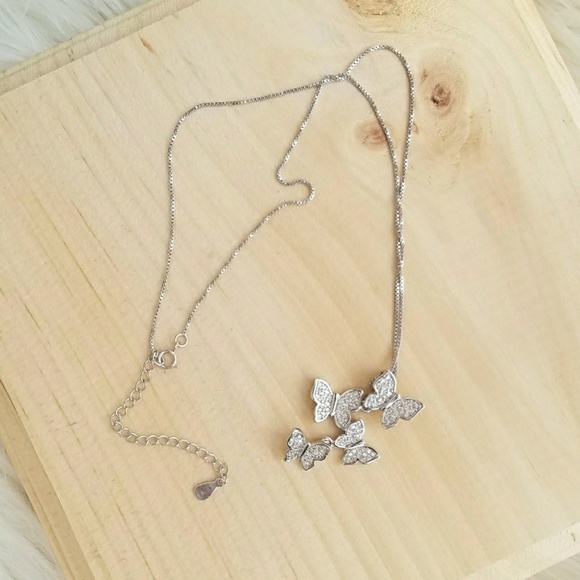 Butterfly Necklace Cubic Zirconia 925 Sliver - Picture 7 of 8